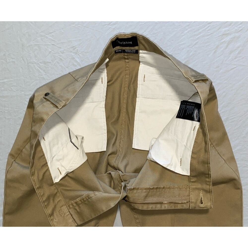 Brixton Flat Front Standard Fit Chino 'Reserve Pant' . Beige, Men's 33X31. - Picture 8 of 10